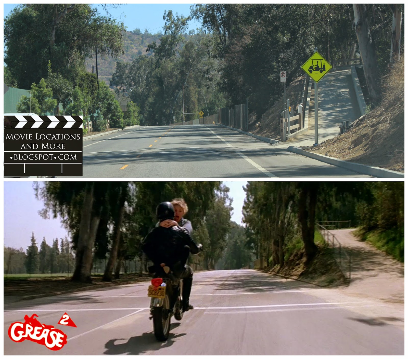Grease 2 Movie Location Comparison Shot of Road where Stephanie goes for a ride with Michael in Grease 2.
