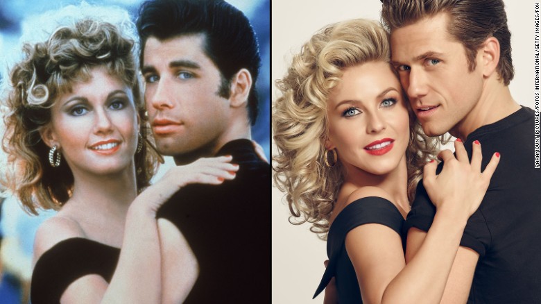 John Travolta & Olivia Newton-John star in Grease. Julinanne Hough and Aaron Tveit star in Grease: The Musical
